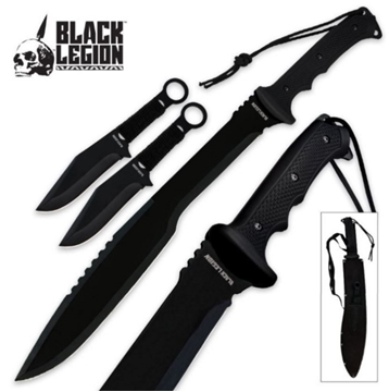 Picture of Black Legion Ninja Machete & Throwing Knife Set With Sheath